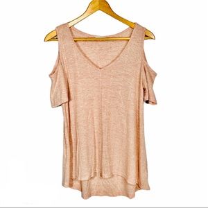 El Bloom Pink High Low Cold Shoulder Top Large